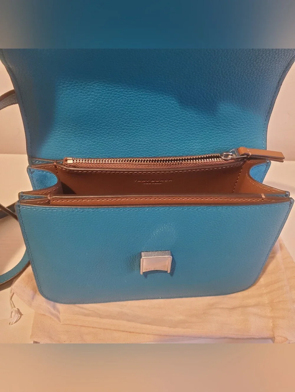 TORY BURCH small Blue Teal Pebbled Eleanor Convertible Shoulder Crossbody Bag